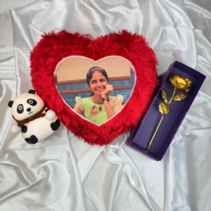 Pillow + Panda + Golden Rose - Romantic Gift Combo